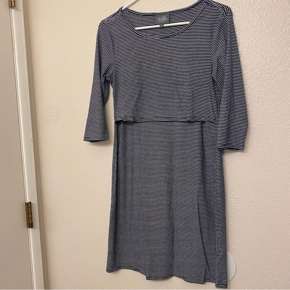 Milk nursing wear Latched Mama rayon stripe long sleeve breast feeding dress M